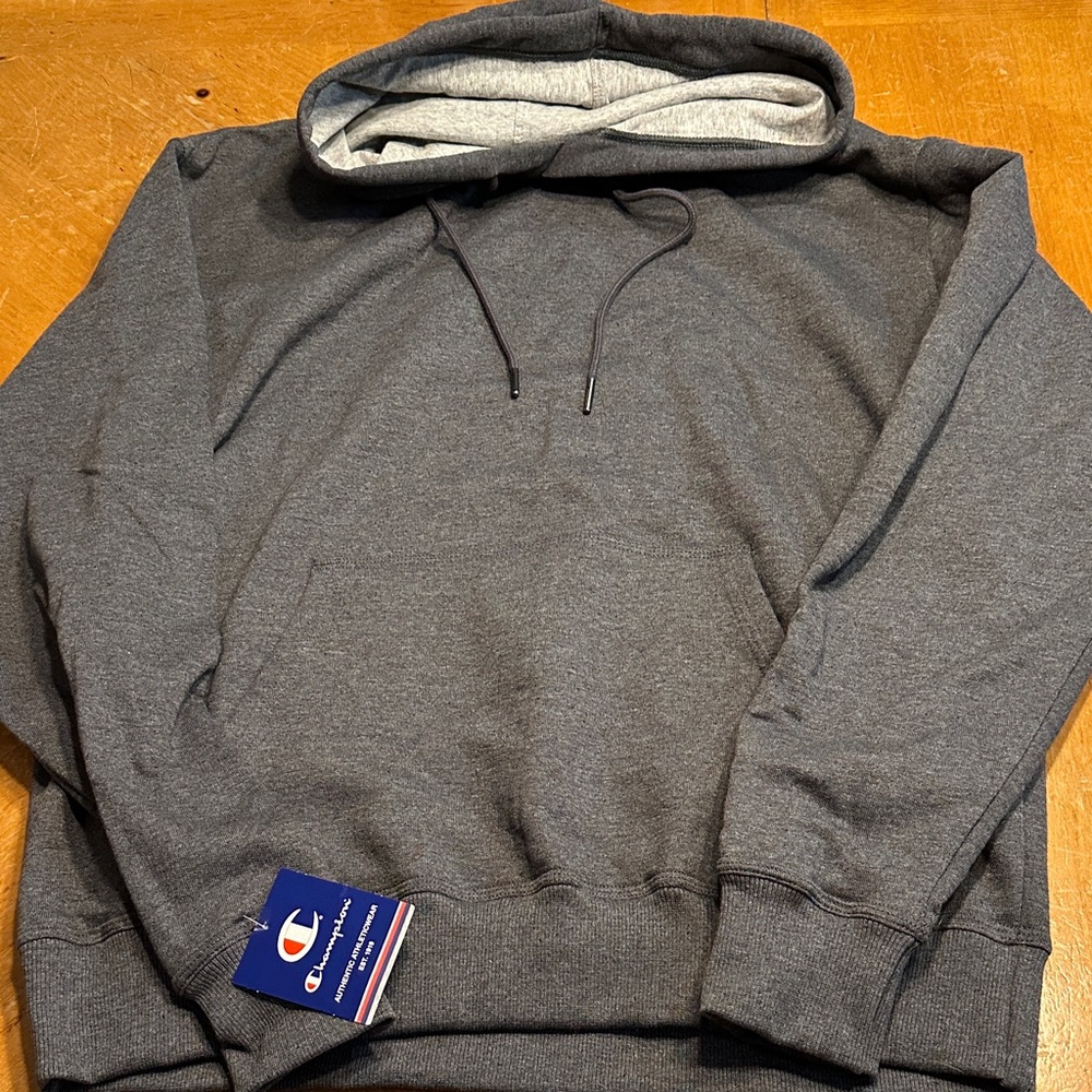 Men’s Champion Pullover Hoodie Sweatshirt Powerblend Granite Gray Size Large NEW